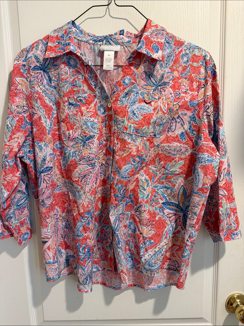 Alfred Dunner Coral Floral Print Button-Front Blouse